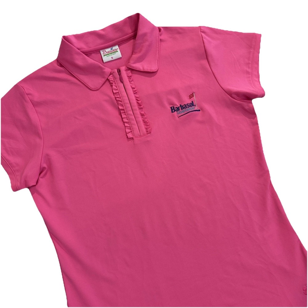 NWT Birdies & Bows Small Pink BARBASOL CHAMPIONSHIP Ruffle Q-ZIP Polo Women's